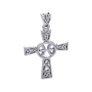 Celtic Cross Pisces Astrology Zodiac Sign Silver Pendant TPD5947 - Jewelry